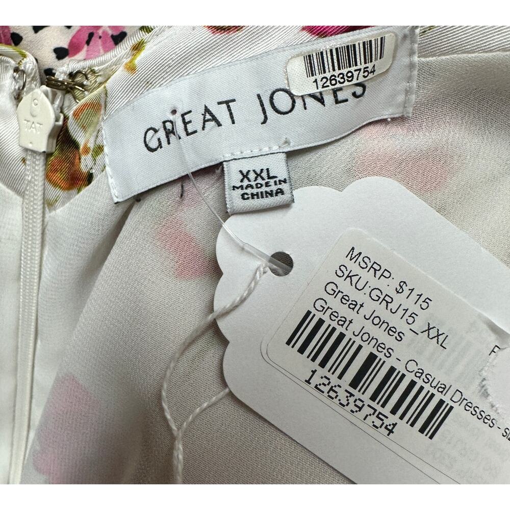 Great Jones White Floral Midi Slip Dress XXL Vacation Cottage Party Satin $300 - Picture 10 of 10